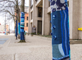 Artists craft yarnbombs for Wear Blue Day